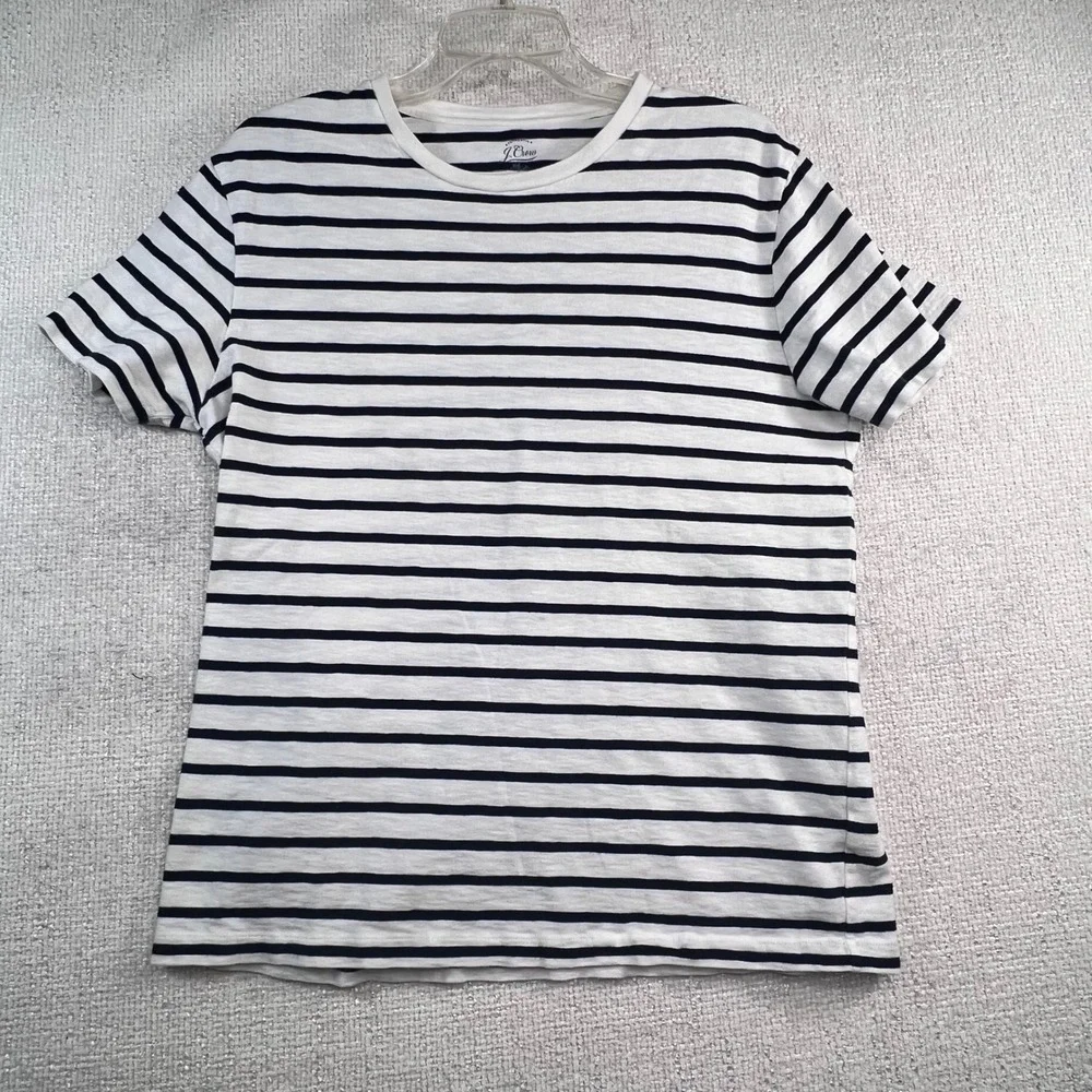 J.Crew Womens Striped Short Sleeve Knit T-Shirt Navy White Large